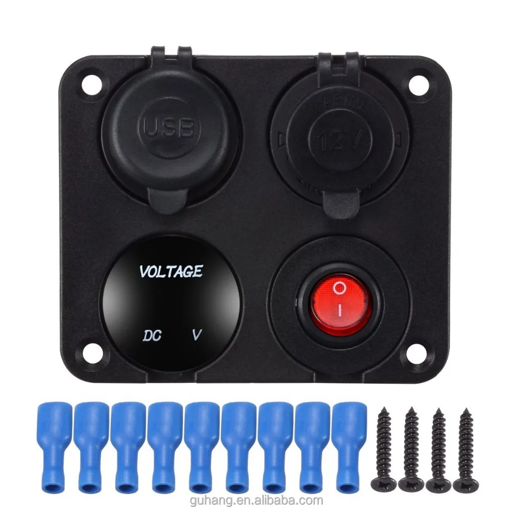 4.2A dual usb charger socket with LED voltmeter and on off bottom switch