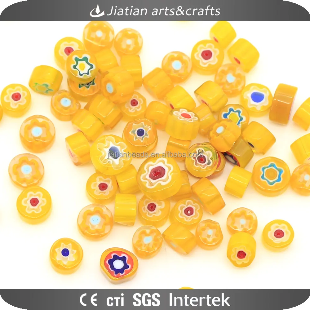 Assorted Yellow mix murano millefiori glass bead slices