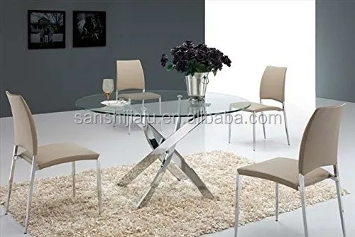 
Modern new model table and chair round glass top cross leg dining table dining room furniture 