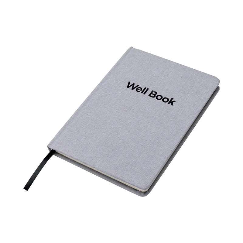 hot stamping A5 size cloth/fabric/ linen notebook printing with ribbon