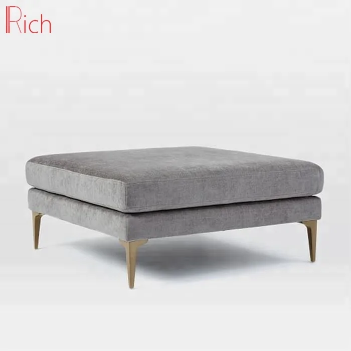 Home furniture square sofa stool gray linen fabric cover wooden sofa ottoman
