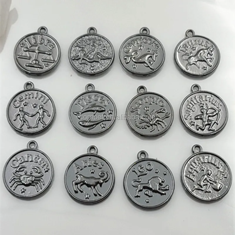 
Wholesale gun black zinc alloy pendant jewelry 12 zodiac signs 
