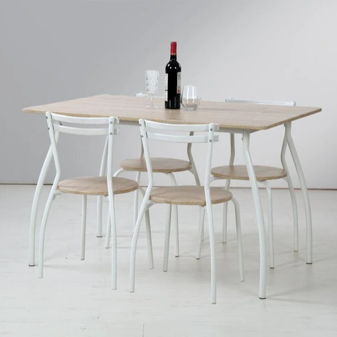 Modern design rectangle dining room table and chairs set wood tabletop metal legs dining table set 4 seater for home restaurant