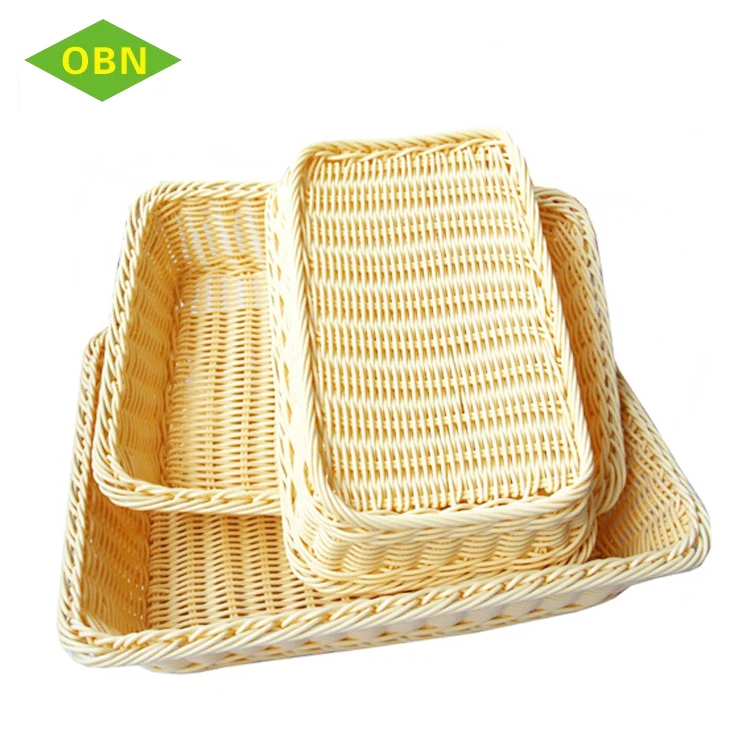 Rectangular hand weaving plastic rattan basket for bread