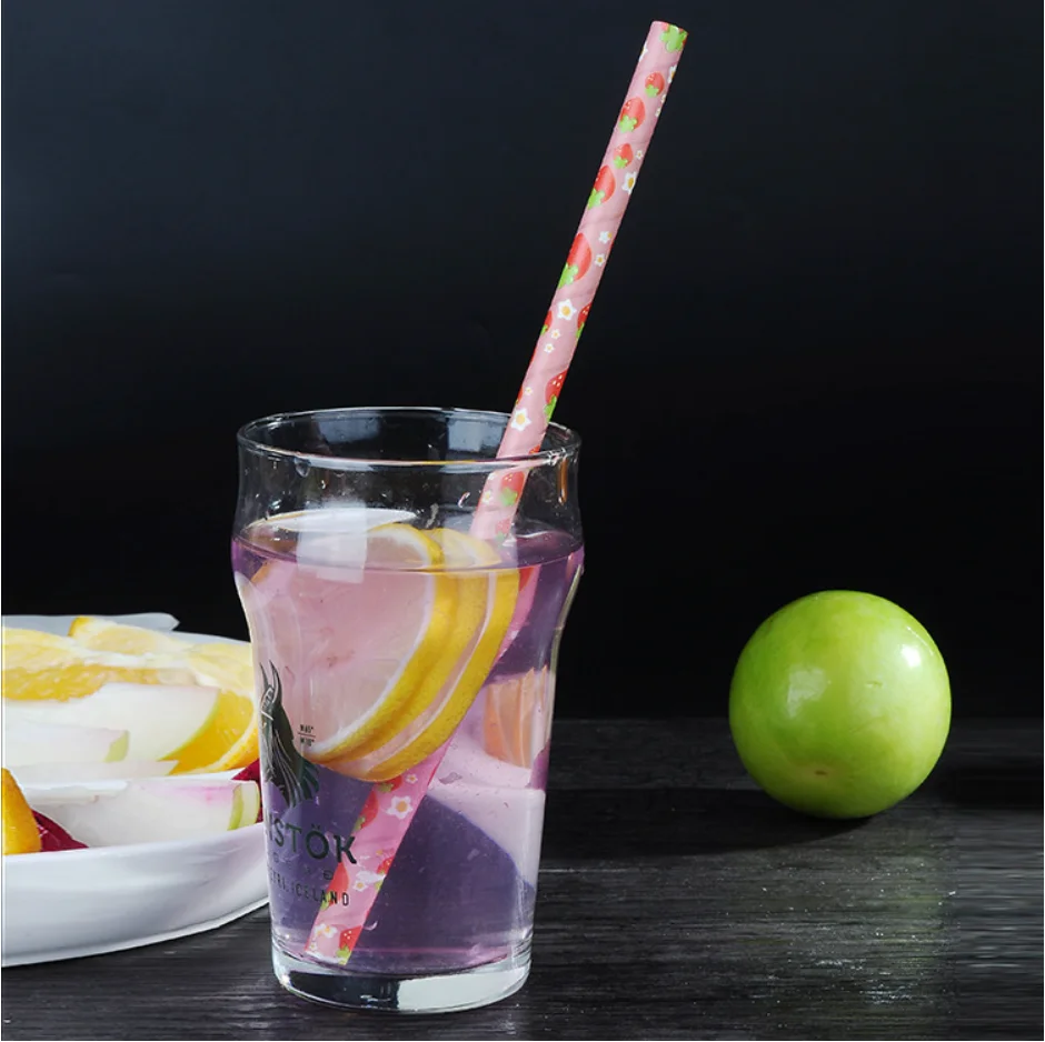 
Eco Friendly Kids Party Drinking Straws Strawberry Paper Art Straw For Bar Accessories 