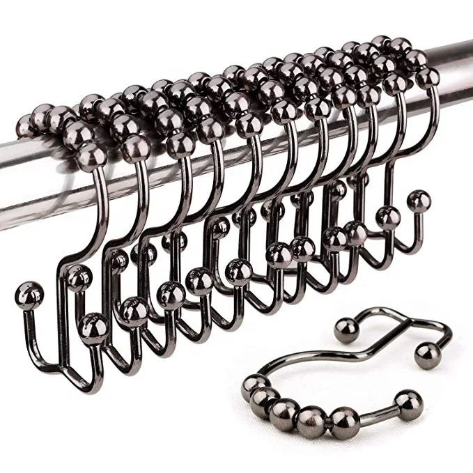 Best Seller Brass Gold Polished Chrome Heavy Duty Stainless Steel Metal Shower Curtain Rings Double with Hooks