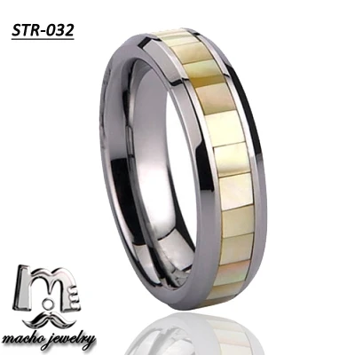 Top Quality Tungsten Carbide Ring with Double Abalone Shell Inlay for Men Engagement Wedding Bands