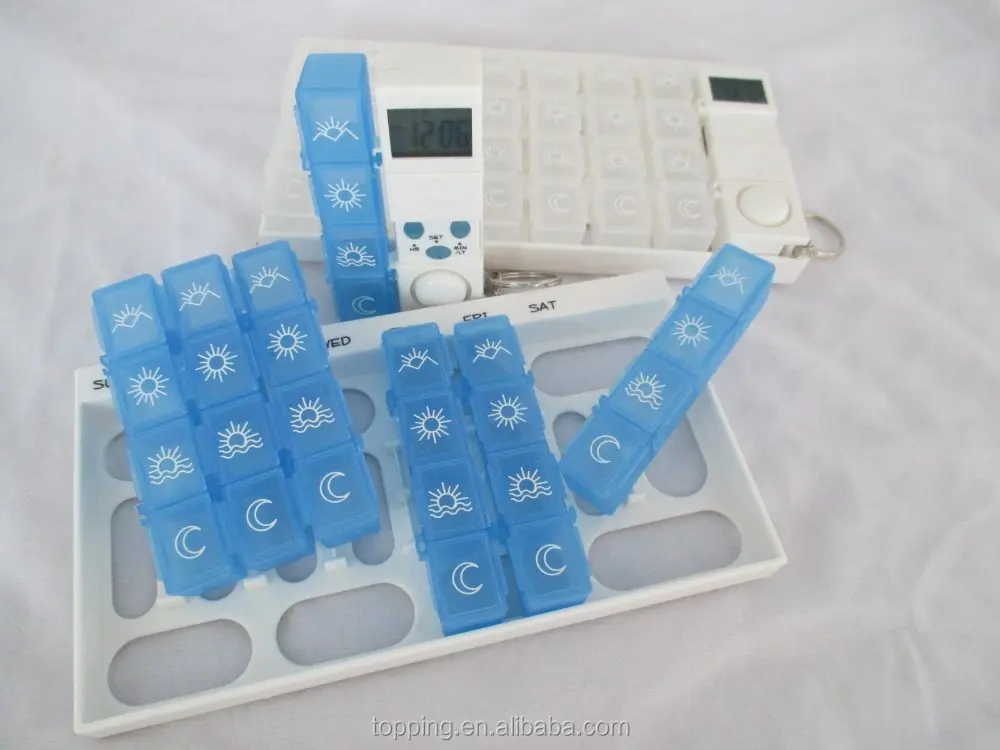 colorful weekly pill reminder with 7 days 28 cmpartments dispenser