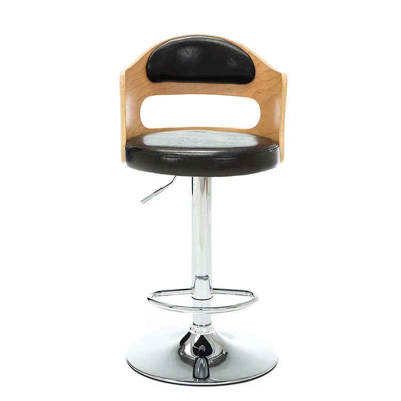 
Retro Hydraulic Lift Adjustable Padded Swivel Seat with Backrest 26 35 Dark Wood Finish Barstools 