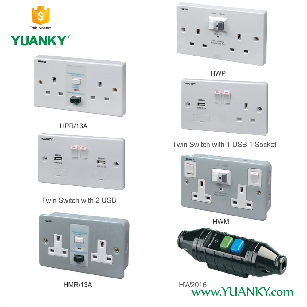 RCD UK 30mA 13A Safety power  Residual Circuit Device electric Socket