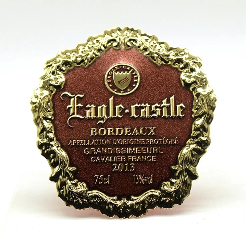 Custom Aluminum Embossed Bottle Label Wine Metal Sticker Metal Wine Badge