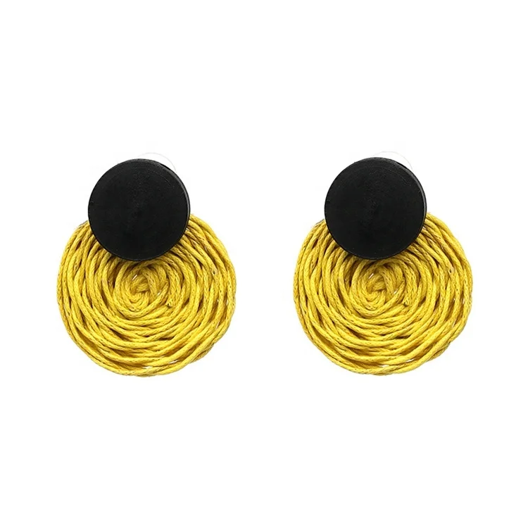 2019 New Korea Handmade Colorful Woven Rattan Drop Earrings Round For Women Girl