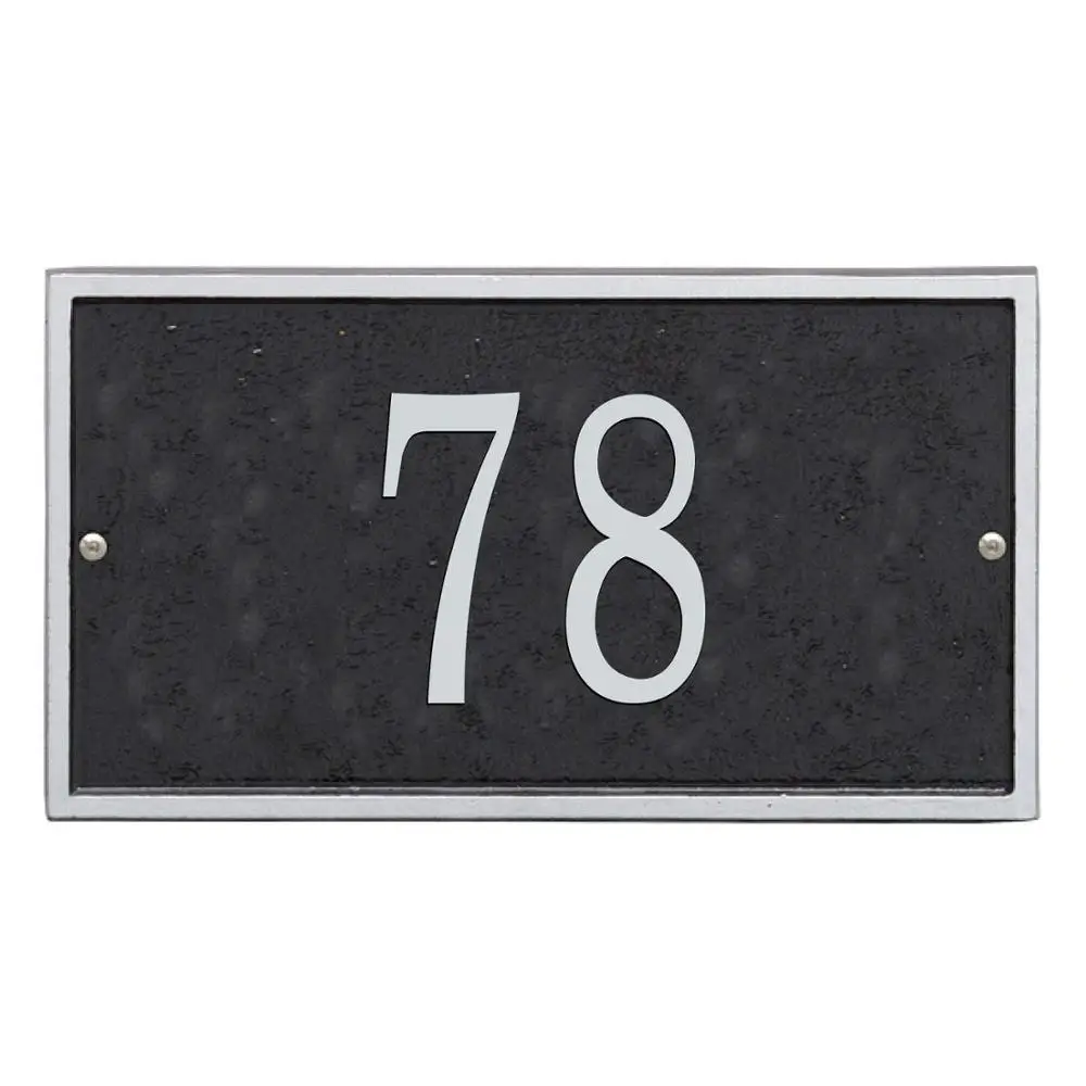 Whitehall Personalized Cast Metal Address Plaque Rectangle Black with Silver Numbers Custom House Number Sign
