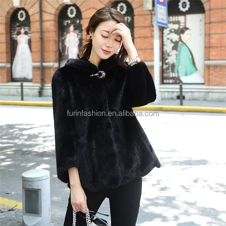 
2021 Winter Istanbul Real Black Mink Fur Coat Short Fur Coat for Women 