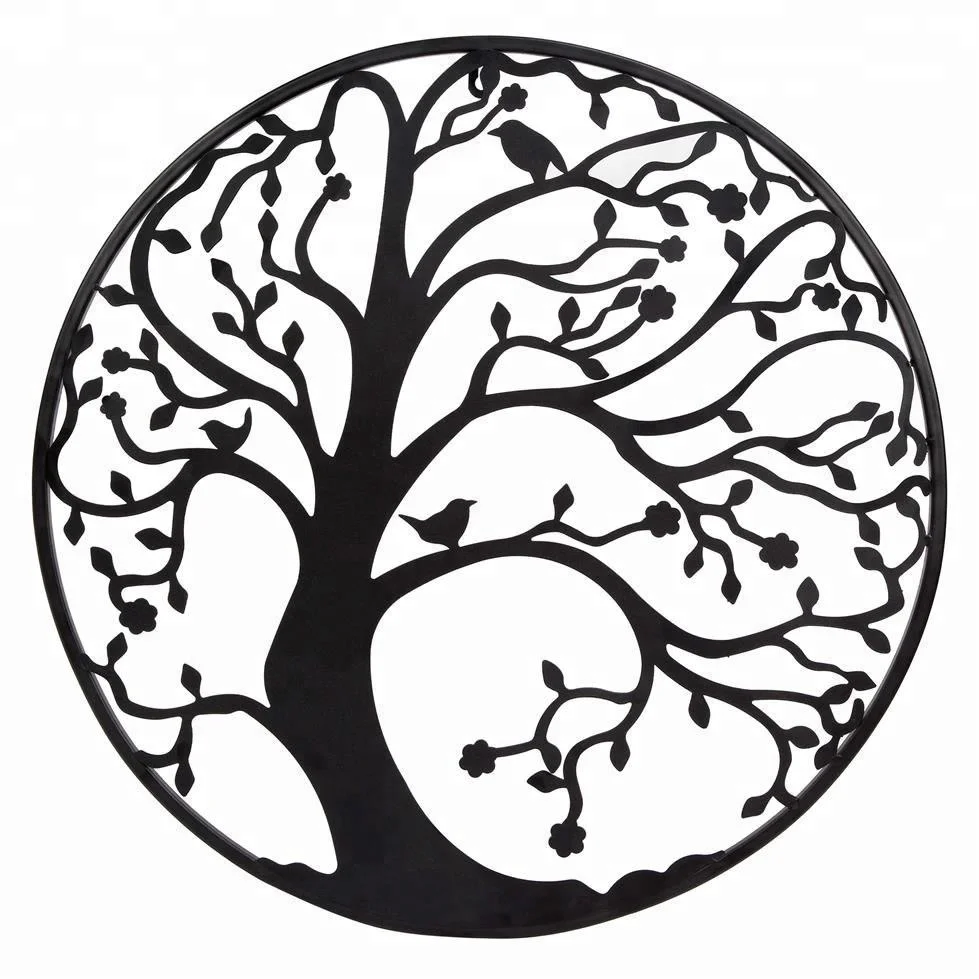 Black Metal Tree Circle Wall Art Sculpture