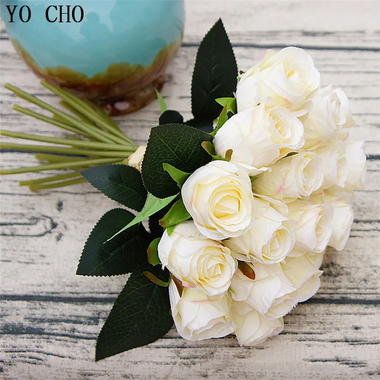 Artificial  wedding flowers home decoration cheap artificial red rose flower high quality silk rose flower bunch rose