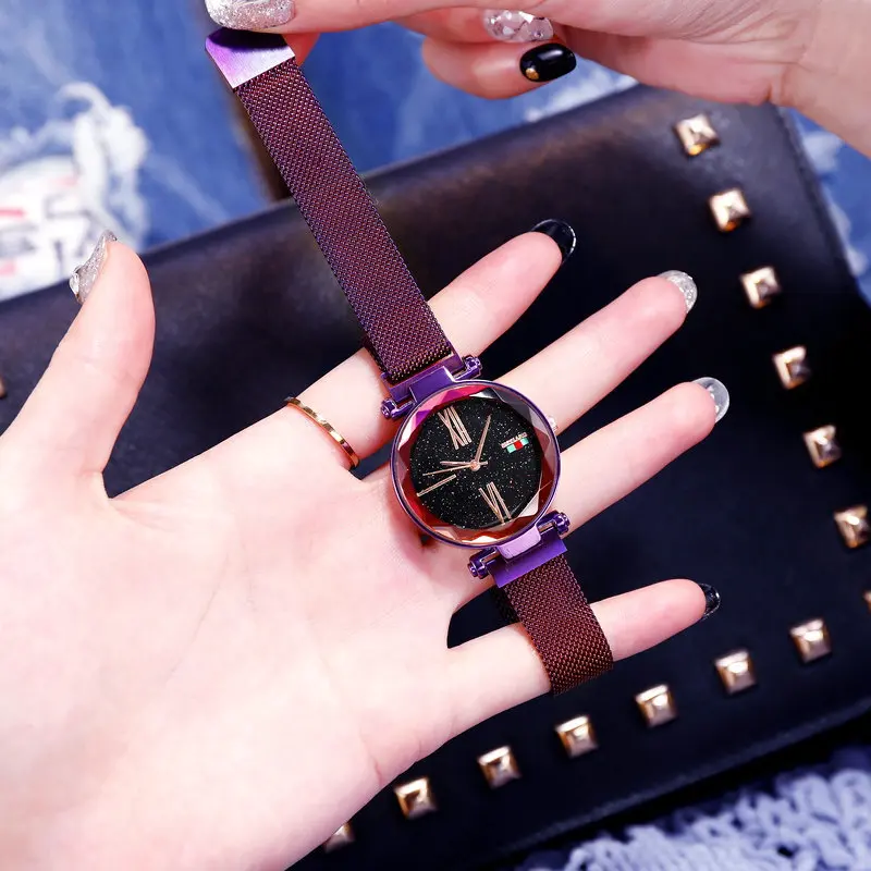 Best Seller Ready Stock Mesh Belt Fashion Ladies Magnet Watch Quartz  Women Wrist Watch