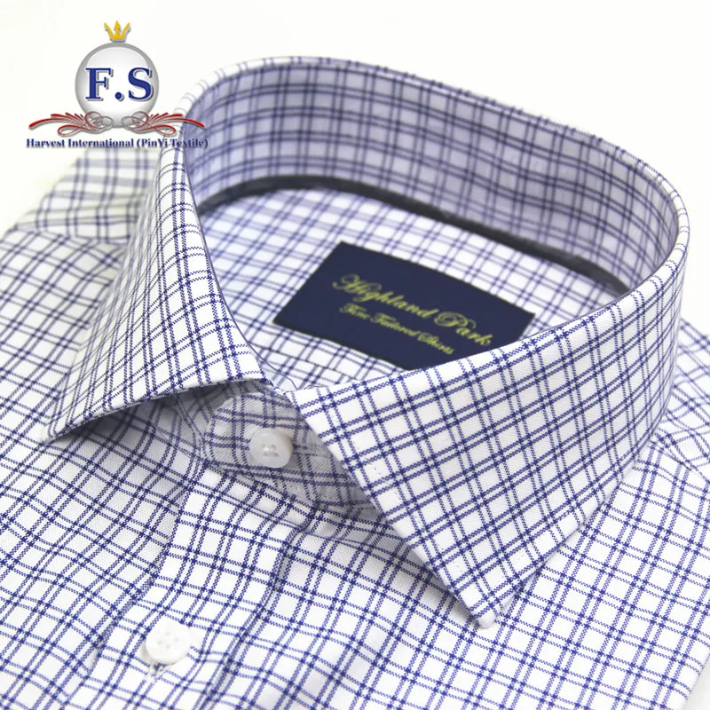 
dark blue plaid oxford high end bespoke mens dress shirts 