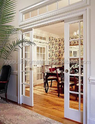 
French White Dining Room Solid Wood Sliding Patio Pocket Doors 