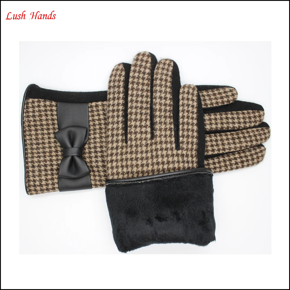 
ladies new style spandex velvet gloves with leather bow 