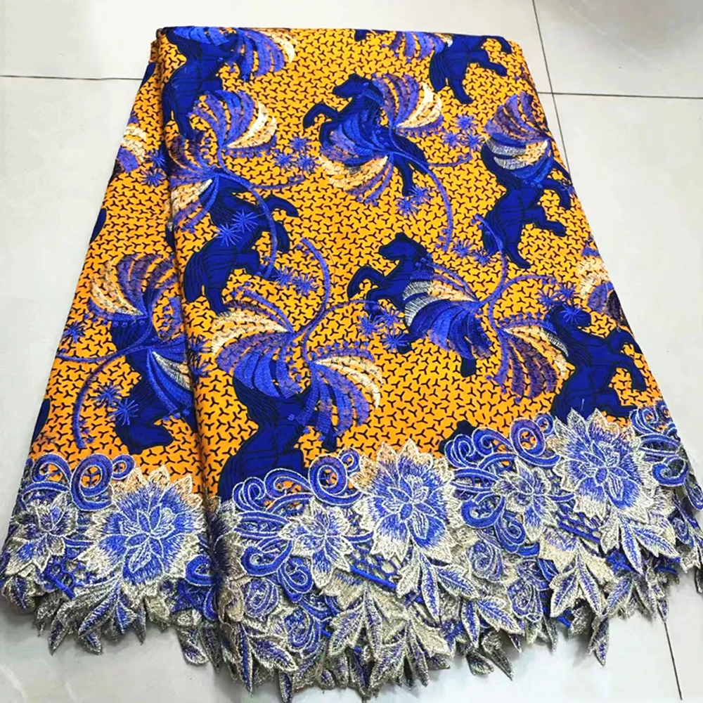 Красивая ткань с африканскими восковыми принтами и кружевом, 100% хлопок, восковые кружева с вышивкой, восковая Кружевная повязка 6 ярдов ML38C0607
