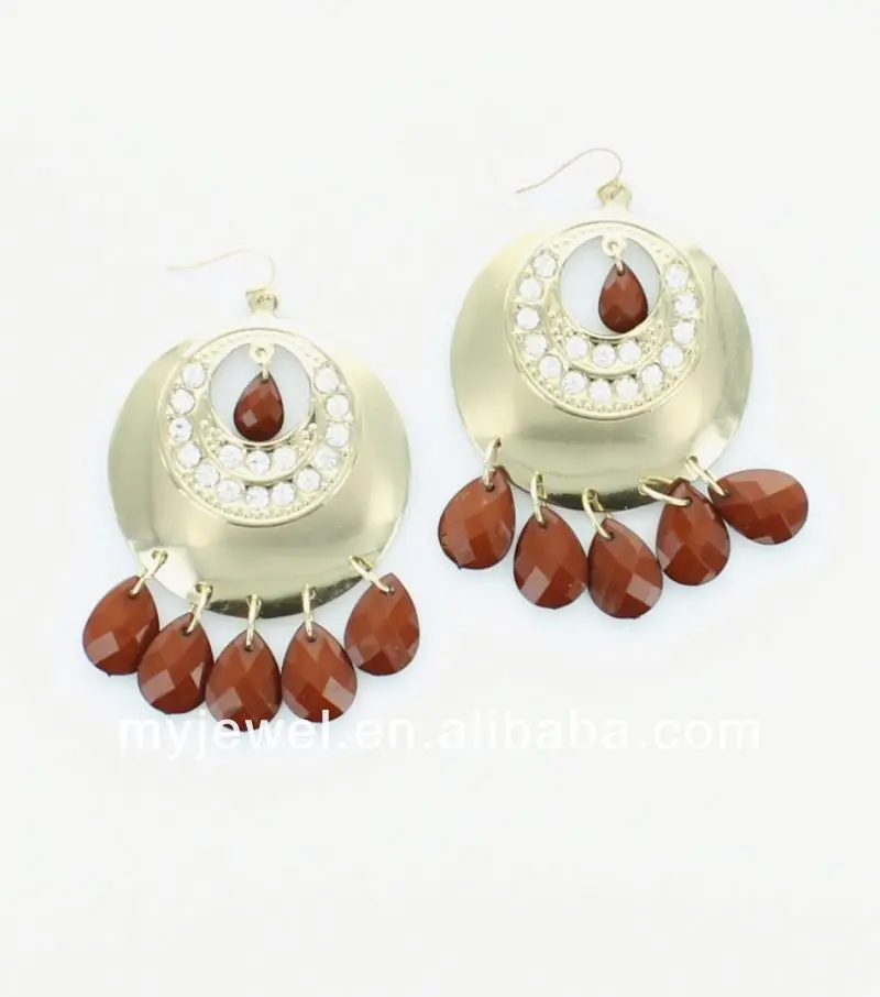 Chandelier Earrings with Rhinestone and Cut Resin Accents artificial jewellery earings matha patti ring and