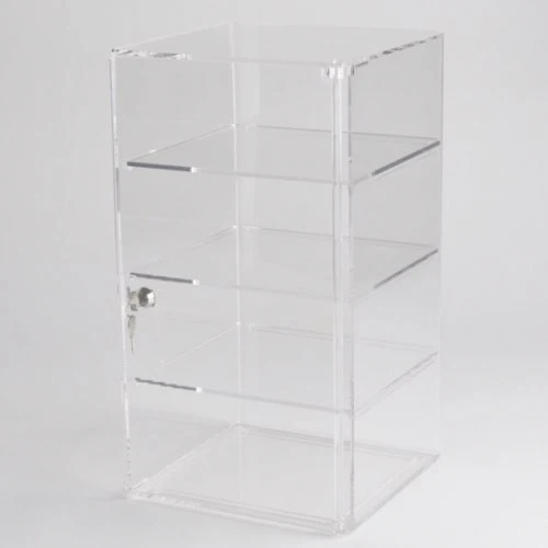 Custom 4 Tiers Clear Acrylic Locking Jewelry Counter Display Case Clear Acrylic Cabinet For Camera
