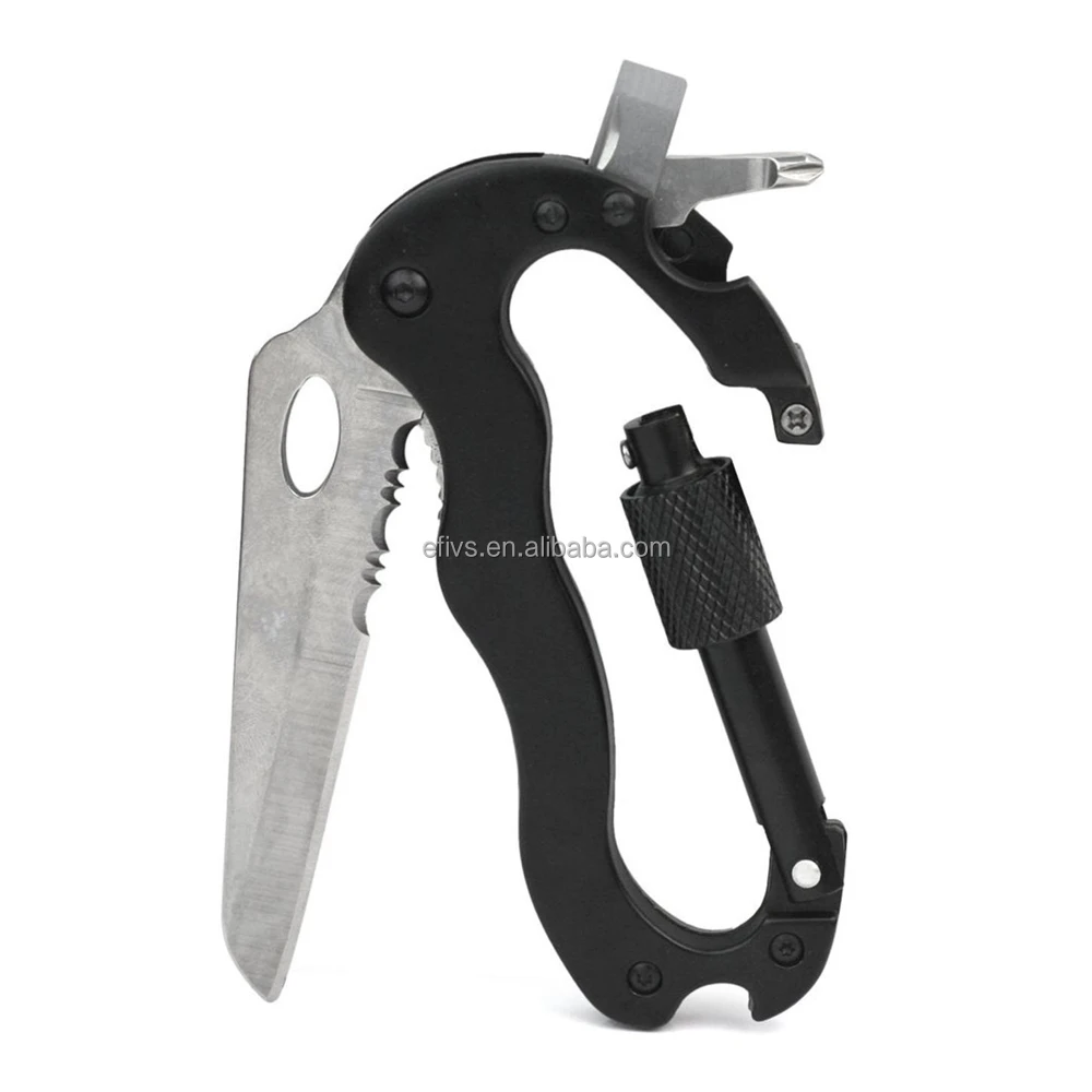 Многофункциональный инструмент для выживания на природе 5 в 1 карабин с ножом отверткой открывалкой бутылок карабином зажимом брелока
