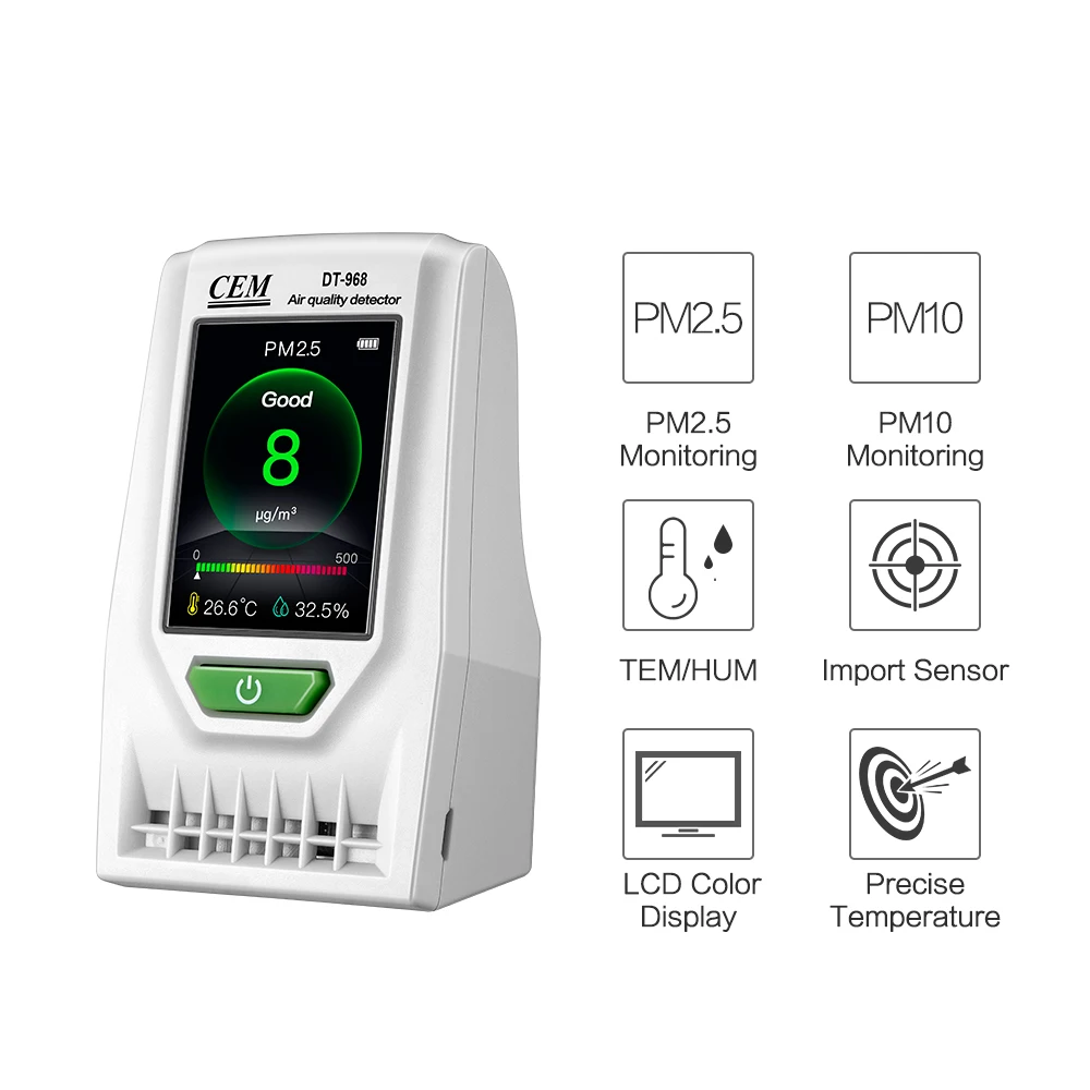 
CEM DT-968 Indoor PM2.5 Air Quality Detector Real Time Monitoring PM2.5/PM10 with Air Temperature and Humidity 