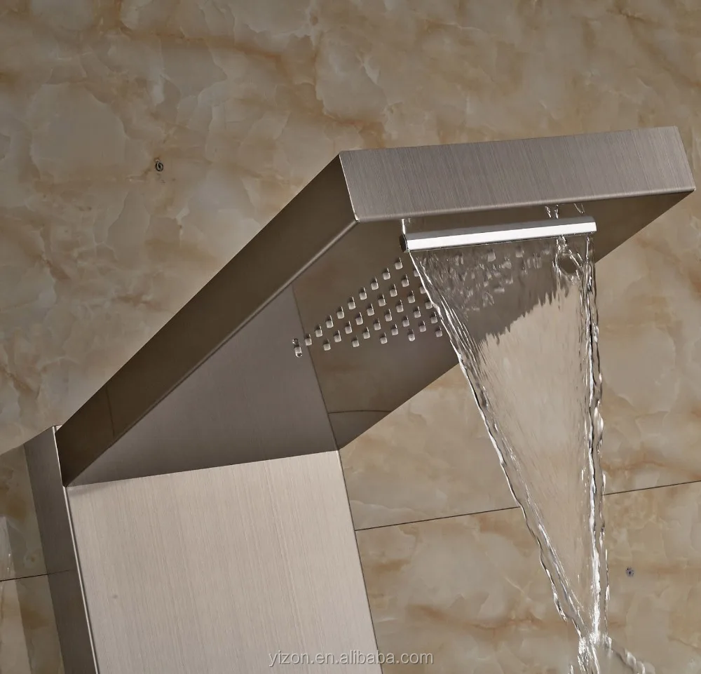 
Wholesale and Retail Brushed Nickel Thermostatic Shower Panel Waterfall Rainfall with Massagers Jets 