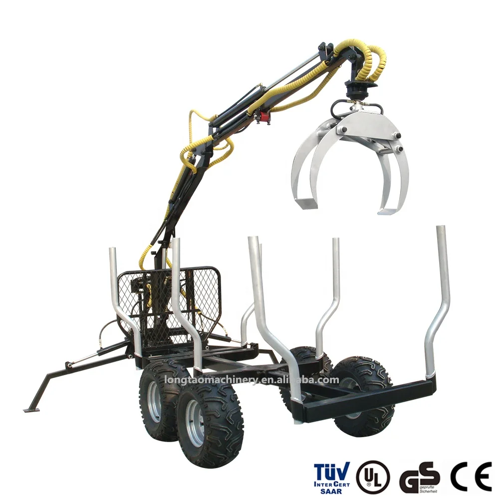 TUV Approval 1.5t Load Capacity ATV Timber Trailer, ATV Log Trailer, ATV Logging wagon with Crane