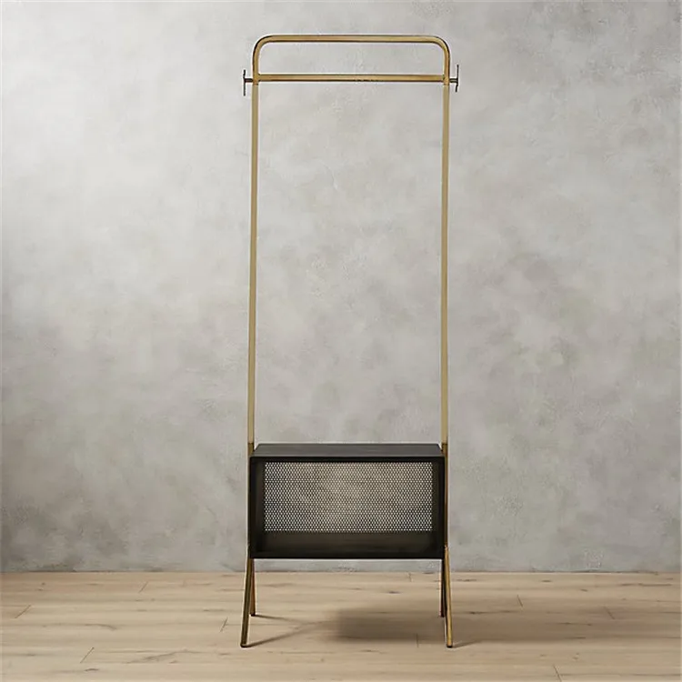 Boutique Fashion Shop Supplies Stainless Steel Hanger Frame Floor Display Stand Clothes Brass Display Rack