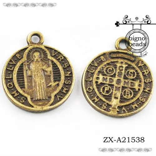 LARGE Saint Benedict Antique Bronze Exorcism Catholic Medal Pendant- Patron Saint Medal Pendant