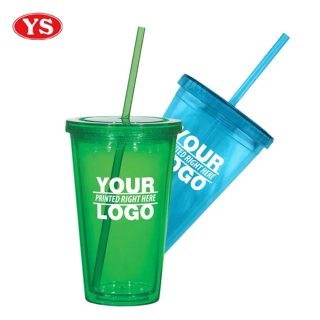 Customized Transparent Plastic 12 oz. Double Wall Sip Tumbler with Lid and Straw