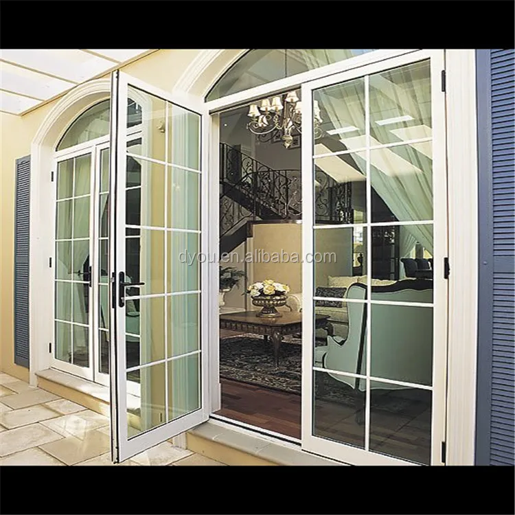 Entry Doors American Style Grill Design Tempered Glass Swing Aluminum Alloy Exterior European /australian Customized Finished