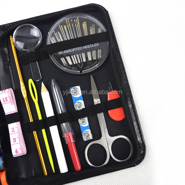 Professional 18pcs Thread Coils Black PU Leather Sewing Kit