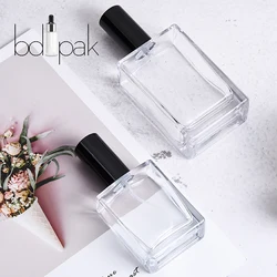 China Manufacturer Transparent Square Perfume Atomizer Flat Shoulder Rectangular 50ml 30ml Empty Perfume Bottle