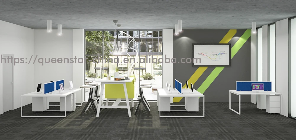 QS-OW02 office partition screens mounted screens mount partitions wall 4 person employee workstation desk with fabric