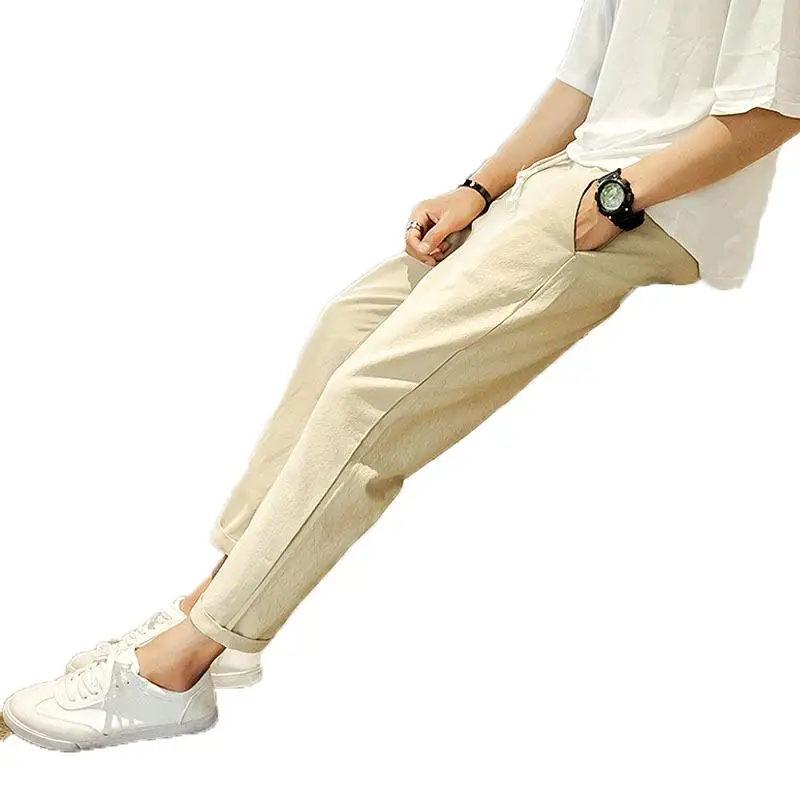 
Summer Korean Slim Cropped Mens Casual Joker Pants Teen Harem Pants 