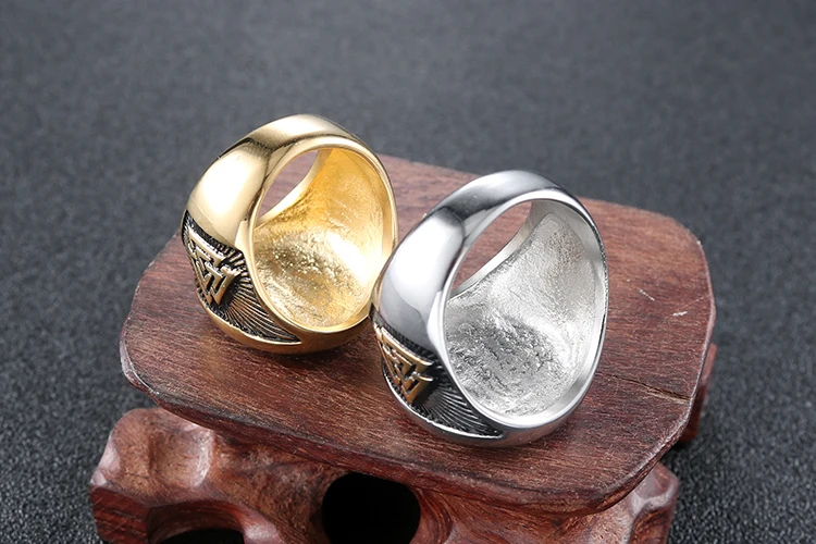 Gold Ring For Men Finger Stainless Steel Classic 316L  Biker Punk Rock Head Viking Symbol