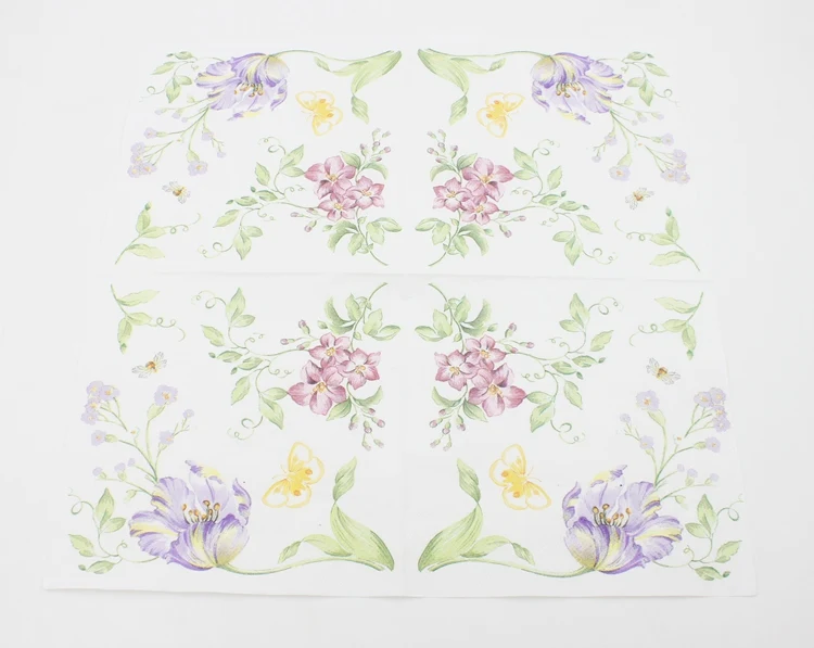 Floral Paper Napkin With Bee Flower Para Festas & Party Tissue Napkin Supply Decoration 33cm*33cm