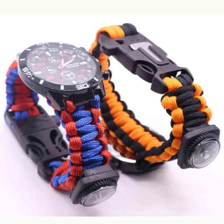 Multifunctional survival umbrella rope travel whistle watch waterproof compass thermometer parachute quartz watch