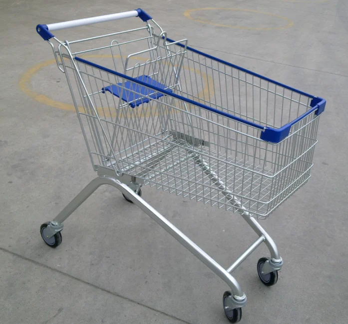 150L Euro type metal unfolding supermarket shopping bags trolley with baby seat