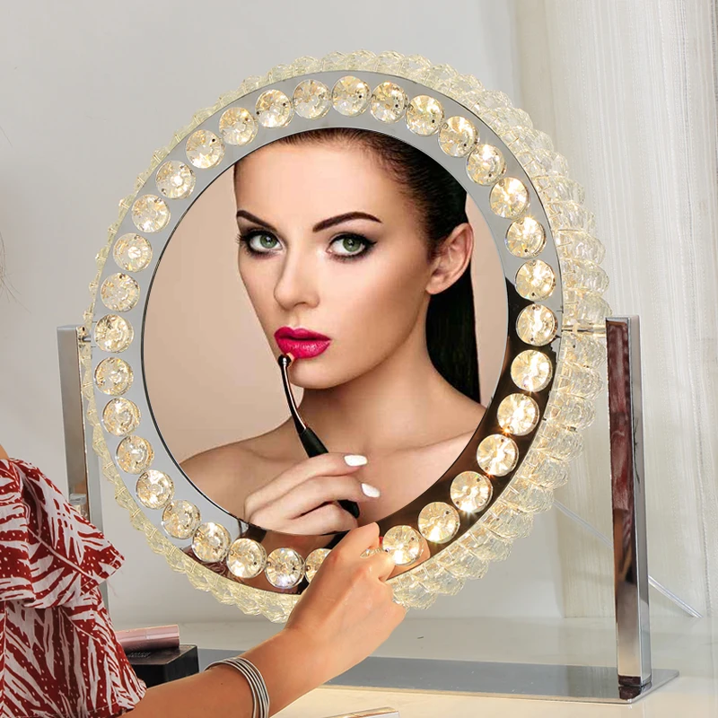 New Technology LED Vanity Mirror Glass Crystal Mirror Oval Cosmetics Hollywood Crystal Mirror