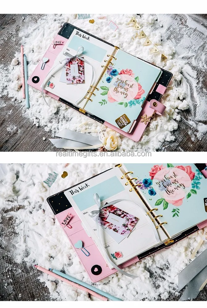 Cute Holiday Gifts Golden Snowflake Diary Planner Organizer A6 PU Leather Agenda Cover