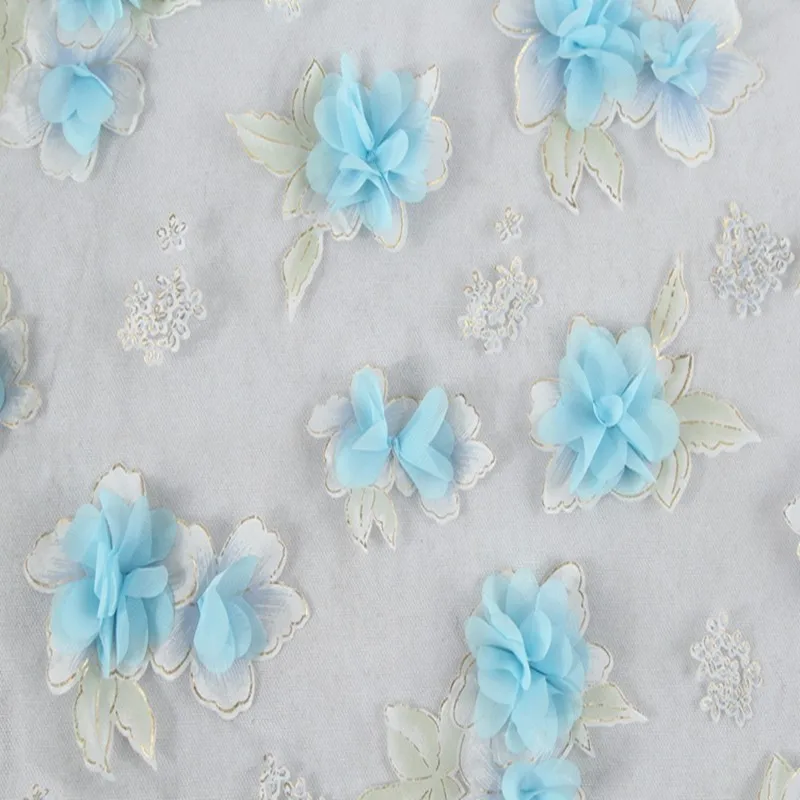 Best price softetxile digital printed 3d flower embroidered organza fabric for women dresses
