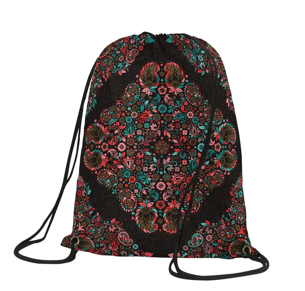 3D Print Rainbow Bohemia Backpack Shopping Eco-friendly Mandala Printed Drawstring Bag customizable