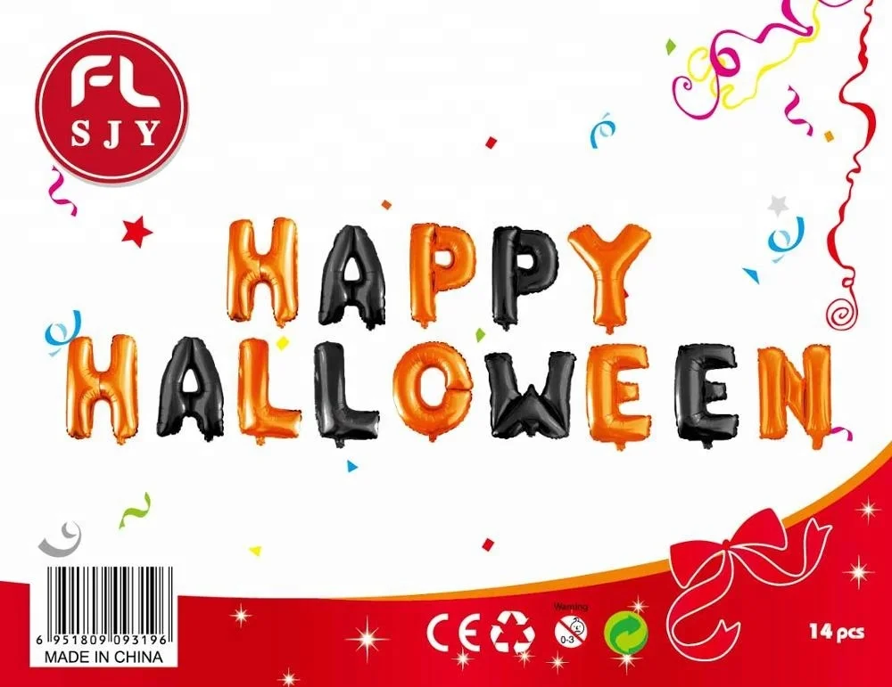 Halloween Party Set 16inch Orange And Black Letter Foil Balloons Decorations