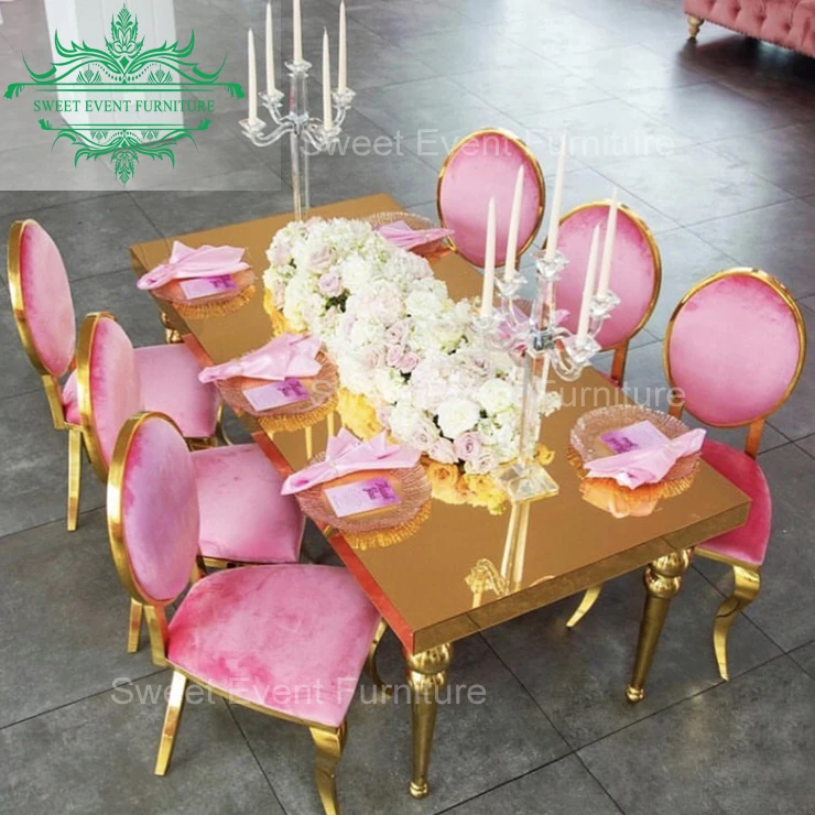 wholesale rose gold stainless steel frame wedding banquet chairs with leather cushion