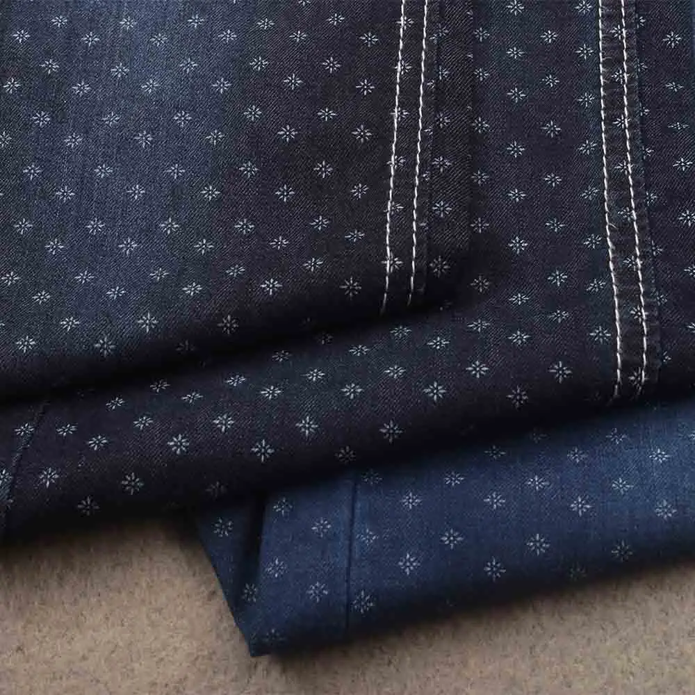 Wholesales factory cotton light weight  denim jeans fabric with printing